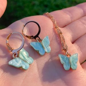 Mint/Aqua Butterfly Necklace and Earring Set